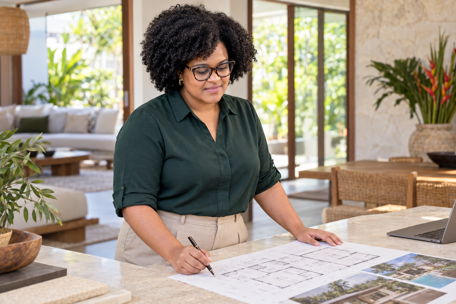 Anaïs Drouhait reviewing property plans