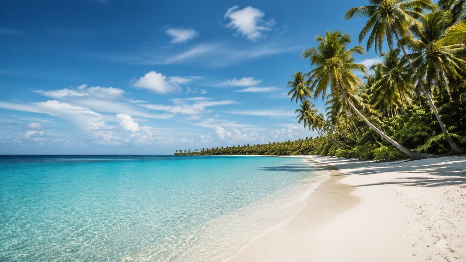 White sandy beach, coconut palms and turquoise sea — illustration